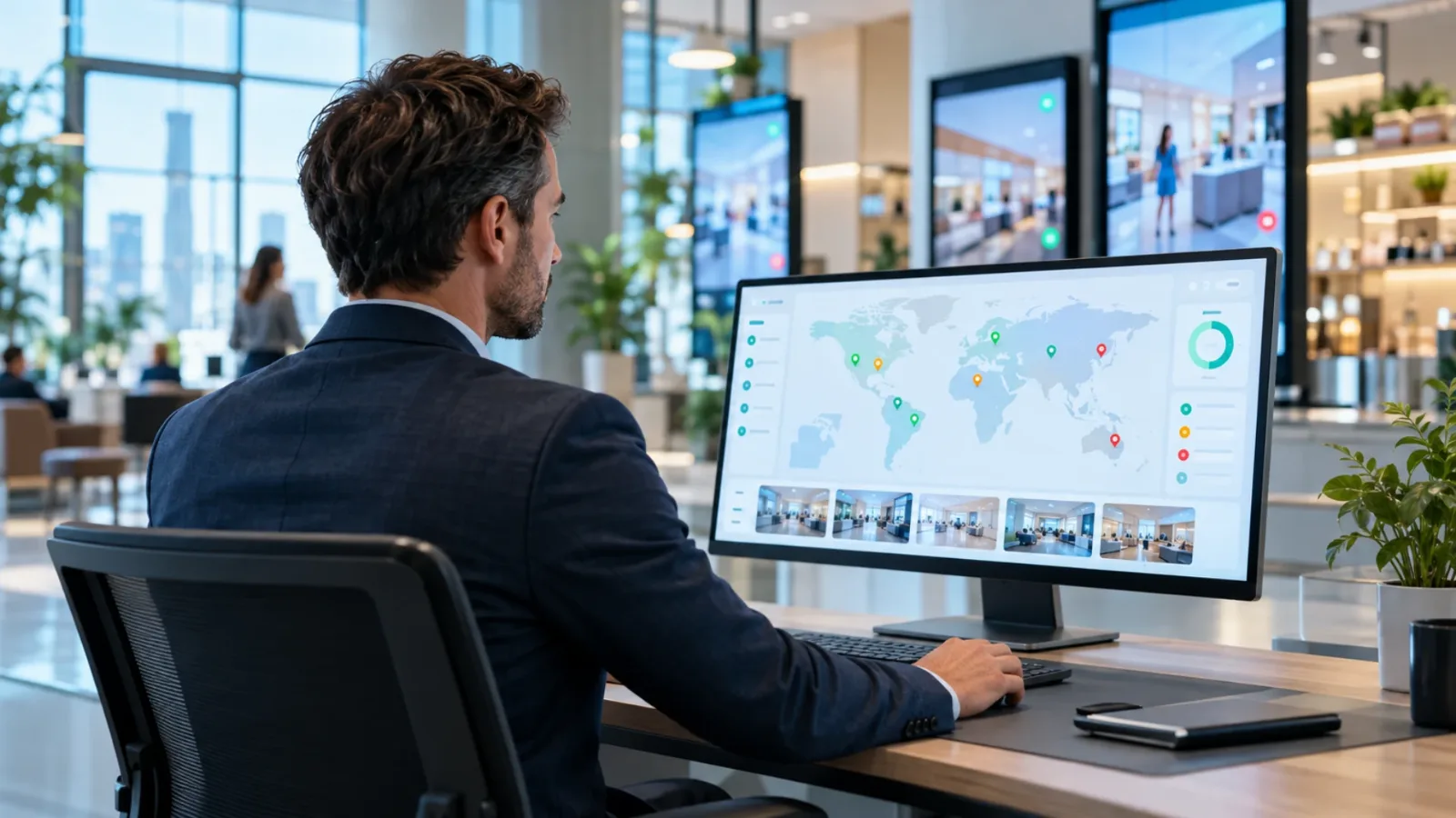 Multi location digital signage screens managed from one central dashboard