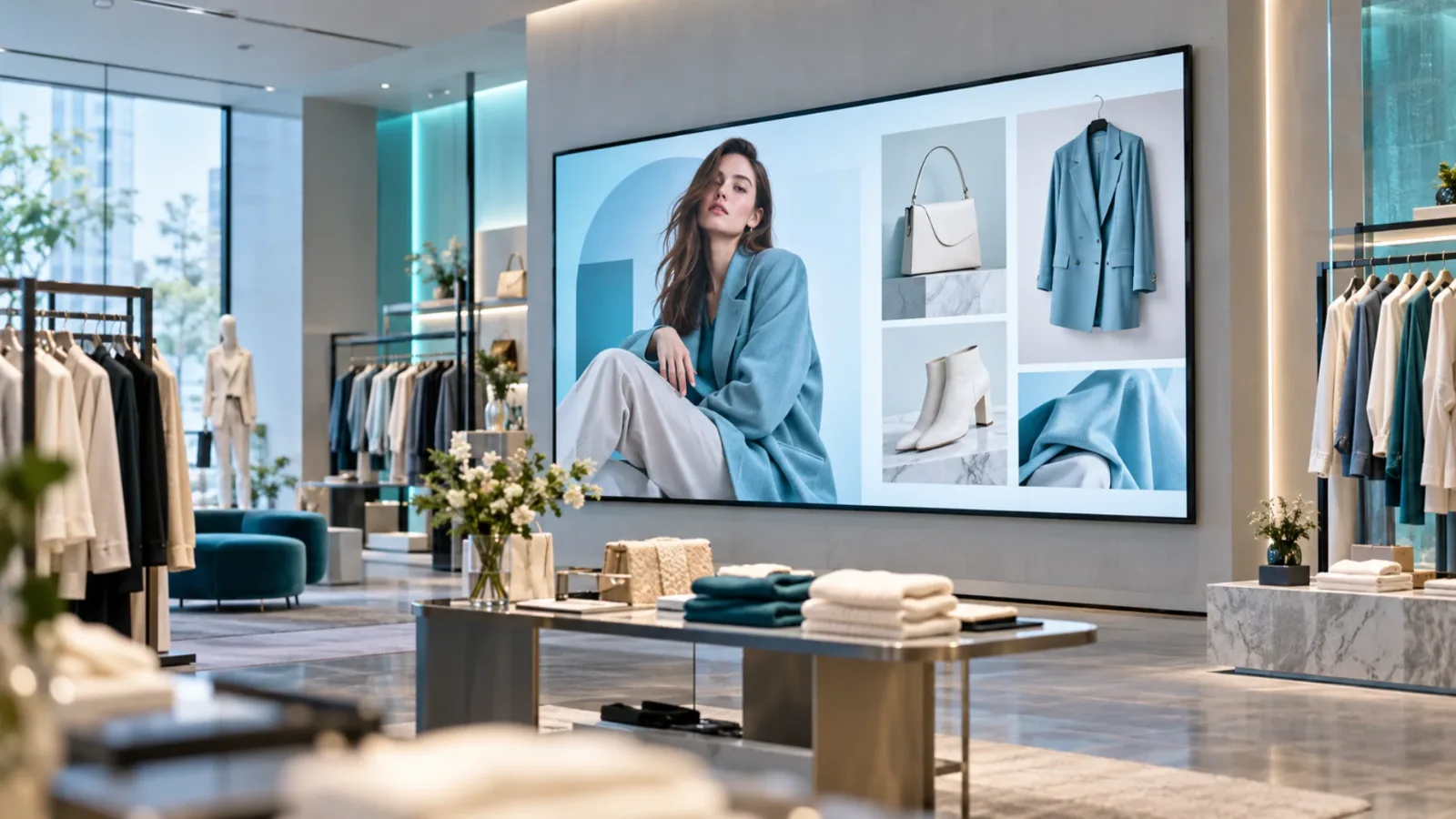 Retail store screen displaying a promotional digital signage template